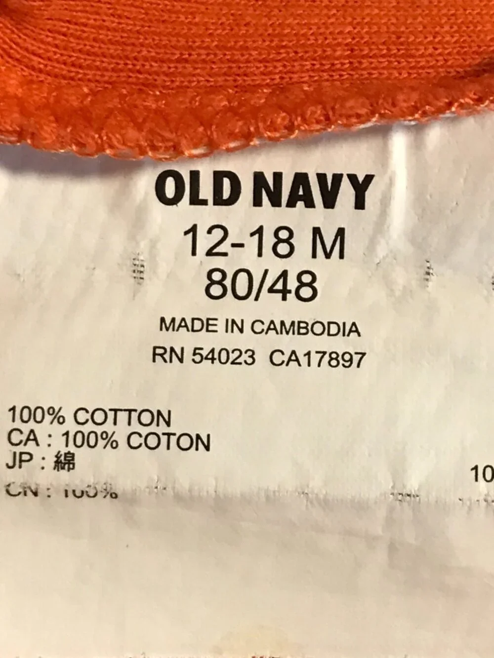 Old Navy Baby's 12-18M Orange Long Sleeve One Piece